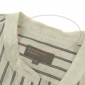 MARGARET HOWELL 2020AW PJ STRIPE COTTON SILK シャツ ブラウス バンドカラー 長袖 ストライプ 2 M 白 ホワイト