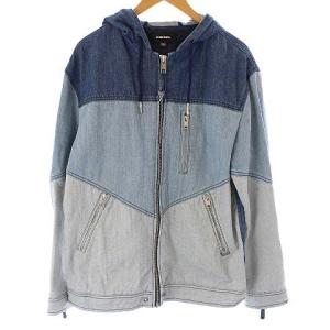 デニムパーカー パッチワーク ジップアップ