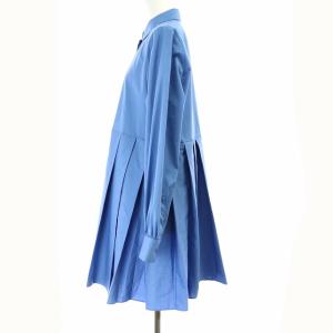 ENFOLD 21SS C/PEブロード プリーツSH シャツワンピース 長袖 ひざ丈 比翼ボタン 38 M 青 ブルー
