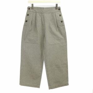 タック入り サイドボタン ワイド パンツ クロップド ハイウエスト 千鳥格子 2 M グレー
