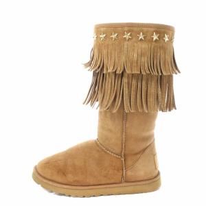 JIMMY CHOO 別注 ロングブーツ スタッズ フリンジ スエード ムートン 24.0cm 茶 ブラウン