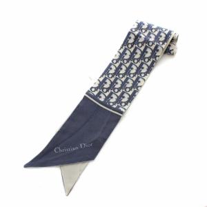 Dior ジャディオール J'ADIOR ミッツァ オブリーク トロッター スカーフ リボン ロゴ シルク ネイビー グレー