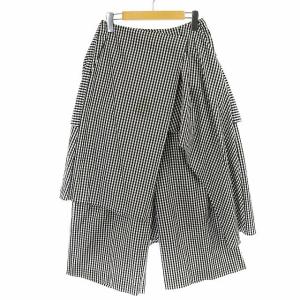 19SS スカートパンツ ワイド フェイクレイヤード ギンガムチェック 38 ホワイト ブラック