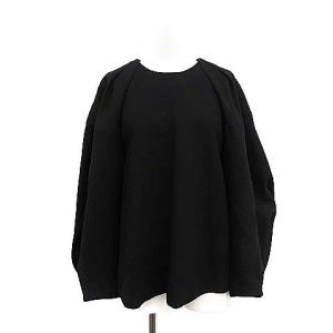 19AW ブラウス カットソー ノーカラー プルオーバー パフスリーブ 長袖 ウール 36 S 黒 ブラック