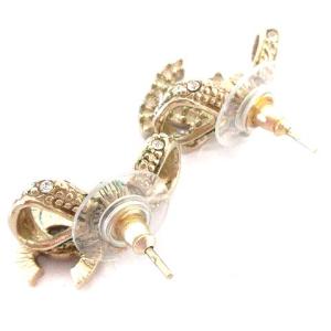 CHANEL 12P リボンピアス ココマーク ラインストーン ゴールドカラー