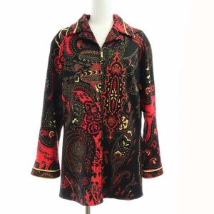 FASHION ジャケット ブルゾン ジップアップ ペイズリー柄 肩パット入 40 ブラック レッド