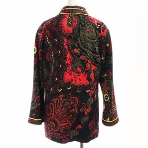LEONARD FASHION ジャケット ブルゾン ジップアップ ペイズリー柄 肩パット入 40 ブラック レッド