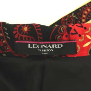 LEONARD FASHION ジャケット ブルゾン ジップアップ ペイズリー柄 肩パット入 40 ブラック レッド