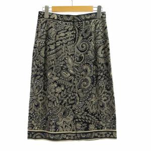 LEONARD FASHION スカート シルク ヴィンテージ 総柄 ひざ丈 タイト  L ブラック ベージュ