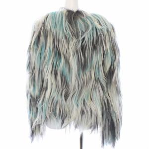 EMPORIO ARMANI ファージャケット アウター ジップアップ ゴートファー 40 L 白 ホワイト 水色 ライトブルー グレー