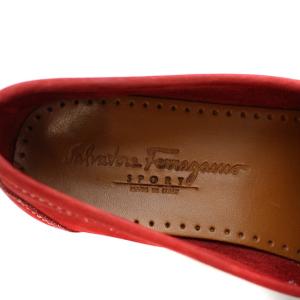 Salvatore Ferragamo ローファー スリッポン ラウンドトゥ ローヒール ガンチーニ スエード 6 23cm 赤 レッド
