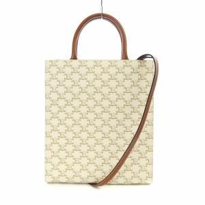 CELINE スモール バーティカルカバ トートバッグ 2WAY トリオンフ キャンバス ホワイト ブラウン