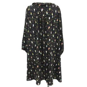 franche lippée ワンピース ひざ丈 フリル アイスクリーム柄 総柄 長袖 M ブラック マルチカラー