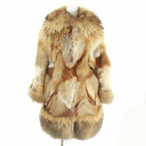 毛皮 コート アウター フォックスファー ラクーンファー ミドル ロング 36 S ベージュ
