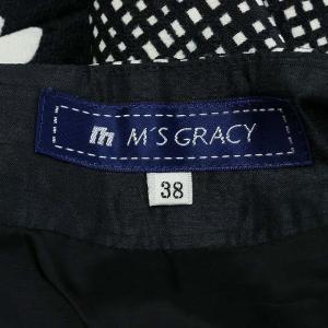M'S GRACY フレアスカート ひざ丈 チェック 花柄 タック ストレッチ 38 M 黒 ブラック 白 ホワイト