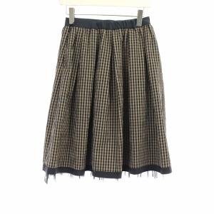 M'S GRACY 19年製 フレアスカート ひざ丈 ギンガムチェック チュール M ブラック ベージュ