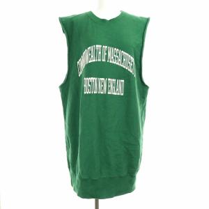 CUT OFF SWEAT スウェット チュニック ノースリーブ カットオフ ロゴ オーバーサイズ F 緑 グリーン