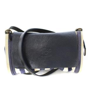 ショルダーバッグ キャンバス レザー ストライプ フラップ 紺 ネイビー