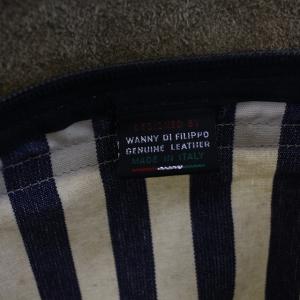 IL BISONTE ショルダーバッグ キャンバス レザー ストライプ フラップ 紺 ネイビー