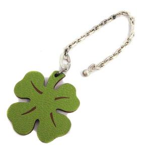 チャーム 四つ葉クローバー レザー SV925 緑