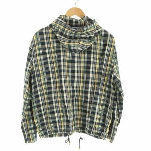 45rpm 19SS リネン マドラスチェック シャツフーディ パーカー ジップアップ 長袖 2 M ネイビー イエロー