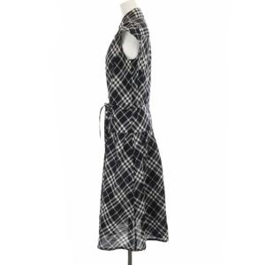BURBERRY LONDON シャツワンピース ロング ミモレ丈 ノースリーブ チェック 36 S 黒 ブラック 白 ホワイト