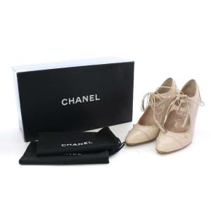 CHANEL パンプス ココマーク レースアップ ヒール レザー 23.5cm ピンクベージュ
