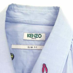 KENZO シャツ SLIM FIT 刺繍 長袖 総柄 40 ライトブルー