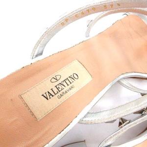 VALENTINO GARAVANI サンダル ロックスタッズ レザー ストラップ メタリック 37.5 24cm シルバー