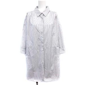 20AW コットンストライプ スリット シャツ 七分袖 ロング丈 36 ホワイト