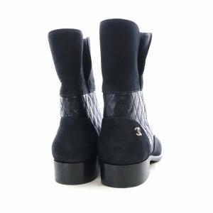 CHANEL ショートブーツ マトラッセ ココマーク スエード レザー 36.5C ネイビー ブラック