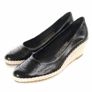 パンプス ウェッジソール ヒール レザー ガンチーニ ラウンドトゥ 5D 22.5cm 黒 ブラック