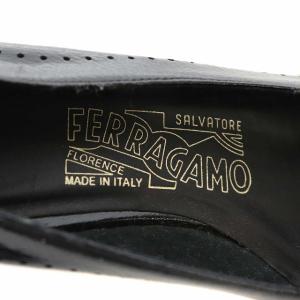 Salvatore Ferragamo パンプス ウェッジソール ヒール レザー ガンチーニ ラウンドトゥ 5D 22.5cm 黒 ブラック