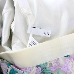 ANAYI 19SS セットアップ 上下 花柄刺繍 シアーカットソー 半袖 スカート フレア ひざ丈 38 M 紫 ラベンダー