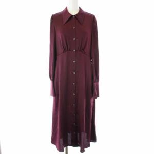 シャツワンピース ロング 長袖 切替 2 M ボルドー