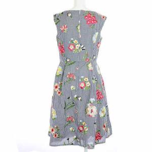 TOCCA 18SS ワンピース チェック 花刺繍 ひざ丈 ノースリーブ 0 XS 白 ホワイト 紺 ネイビー マルチカラー