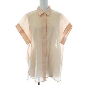 21SS コットンオーガンジーショートスリーブブラウス シャツ シアー ピンク