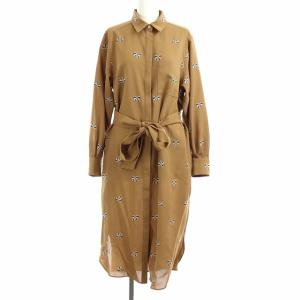 20AW リボンモチーフシャツワンピース 長袖 ロング 刺繍 38 M 茶 ブラウン