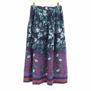GRACE CONTINENTAL 19AW スカート ロング フレア 花柄 フローラル ウエストゴム 38 M 紺 ネイビー