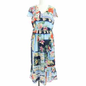 20SS フラワーブロックプリントワンピース 36 ライトブルー