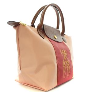 Longchamp ル プリアージュ カスタム トートバッグ ハンドバッグ ナイロン レザー ピンク 茶 ブラウン
