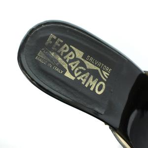 Salvatore Ferragamo サンダル ミュール チャンキーヒール ガンチーニ クロコ型押し レザー 8.5 25cm 黒 ブラック