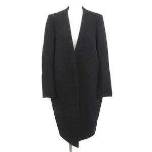 18AW ノーカラー コート ロング ウール アウター 36 S 黒 ブラック 紺