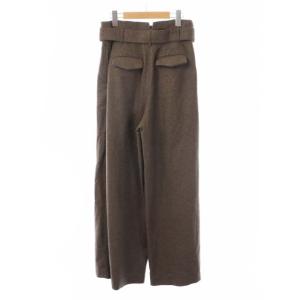 leur logette ワイドパンツ タック 千鳥柄 ベルト ウール カシミヤ混 1 S 茶 ブラウン