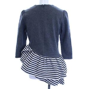 BORDERS at BALCONY アシンメトリーヘムブラウス カットソー ボーダー 切替 七分袖 36 S グレー