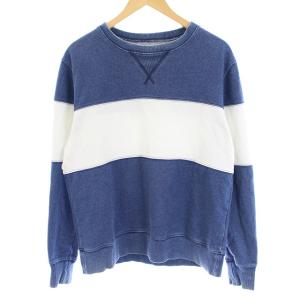 RHC スウェット トレーナー 長袖 デニム切替 プルオーバー インディゴ S 白 ホワイト 青 ブルー