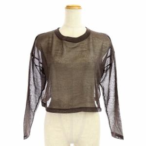 20SS ニット カットソー クルーネック 長袖 シースルー ショート丈 リネン混 F