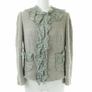 ツイードノーカラージャケット 36 グレー