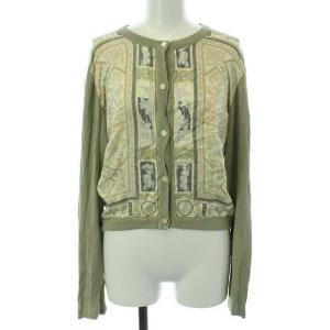 シルク総柄切替ニットカーディガン 44 カーキ