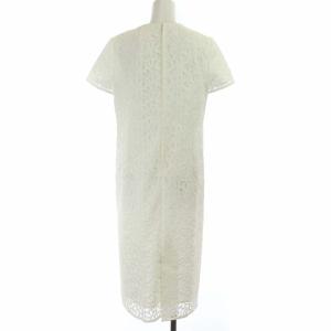 Leilian 総レースロングワンピース 半袖 刺繍 総柄 7 S 白 ホワイト